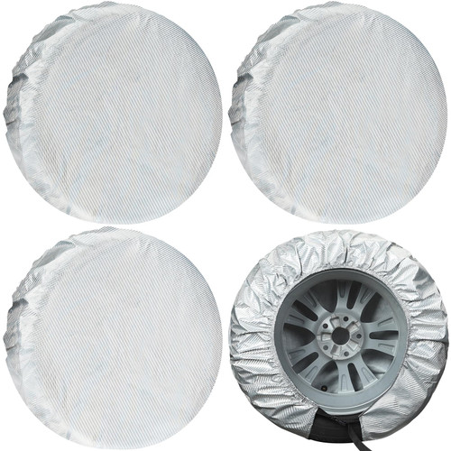 Season Guard Tire Covers 4 Pack, Tire Wheel Protector for Truck, SUV, Trailer, Camper, RV, Carbon Fiber Spare Tire Cover Sun Rain Snow Protector, Universal Fits Tire Diameters 29-31.75 inches, Silver