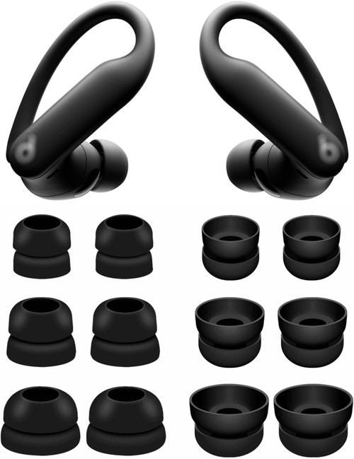 ALXCD Double Flange Ear Tips Compatible with Powerbeats Pro 2 Headphone, S/M/L 3 Sizes 6 Pairs Soft Silicone Earbuds Tips, Fit for Powerbeats Pro 2 PB Pro 2, 6 Pairs Black