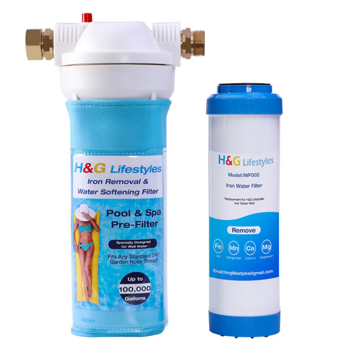 H&G lifestyles Iron Hose Filter for Filling Pool Spa Hot Tub,Iron Filter for Well Water,Inline Water Softener for Pool,with Standard 3/4" GHT Fittings, Up to 20,000 Gallons