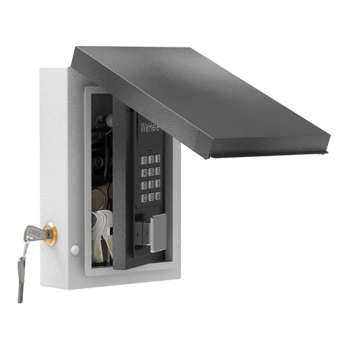 WeHere Key Lock Box Outdoor, Wall Mount Lockbox for Outside, OTP/Fixed Password, APP Bluetooth/Wi-Fi, Spare Key Unlock, Smart Keybox for Home, Realtors, Apartments, Garage, Store, Office