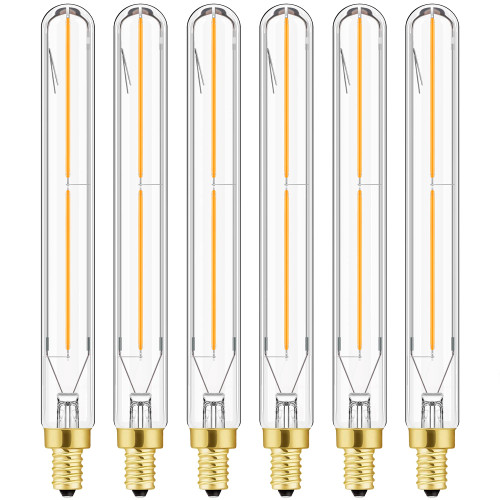 LEOOLS E12 Led Long Bulb,7.3Inch Long Tubular Light Bulbs,T6 B11 Candelabra Bulb 40 watt for Chandeliers,Clear Glass,Warm White,2700K 400LM 4W Dimmable Tube E12 Led Edison Bulb,185mm,6Pack