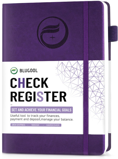 Check Registers for Personal Checkbook, Blugool Checkbook Register with Check & Transaction Registers, Accounting Ledger Log Book for Personal and Work, 5.8" x 8.3" (Purple)