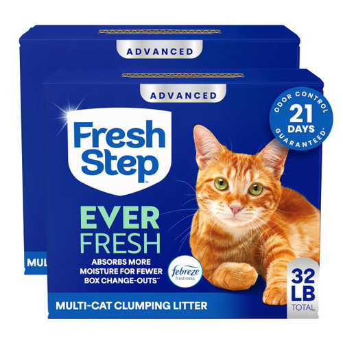 Fresh Step Advanced Ever Fresh Multi Cat Clumping Litter with Febreze Freshness, Ammonia Block Technology, Ultra Absorbent, 16 lb. Box, Pack of 2