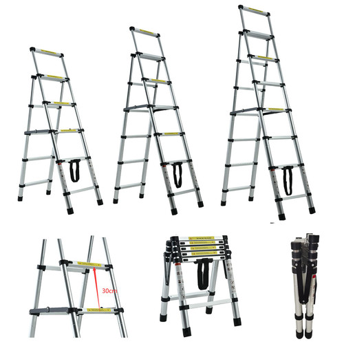6+7 Step Ladder 6.3FT A-Frame Aluminum Telescoping Ladder Portable Multi-Purpose Folding Ladder Heavy Duty Collapsible Ladder Handrails Safety Lock Compact 330lb Max Load EN131 Safe Standard