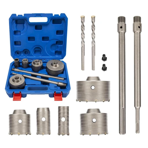 RENYU 9PCS Concrete Hole Saw Kit with SDS Plus & Max Shank, Tungsten Carbide Hole Saw Tool Set for Concrete, Cement, Bricks, Stone Walls, Drilling Set Size 30 40 65 80 100mm