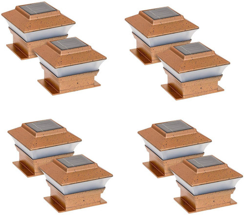 RELIGHTABLE 8 Pack Solar Powered Copper Outdoor Garden Deck Patio Fence Pathway Post Lights (PL244, Copper - 1 LED)