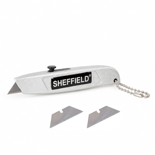 Sheffield Mini Utility Knife, Retractable Box Cutter, for Cardboard, Drywall, Carpet, with Comfort Grip, 3-Position Blade Lock, Extra Blade Storage