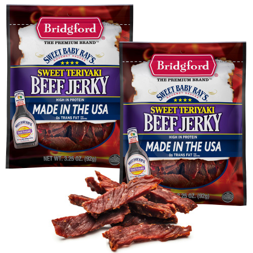 Bridgford Sweet Baby Ray's Beef Jerky Sweet Teriyaki 3.25 oz Pack of 2 - Protein-Rich Snacks for Low Carb and High Protein Diets - Beef Jerky Teriyaki for on the Go Snacking and Busy Lifestyles
