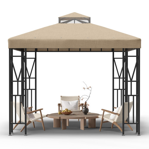 Kieperi 10x10 FT Gazebo Canopy Top Replacement，Double Tiered Canopy Covers with Durable Polyester Fabric for Outdoor BBQ Roof Cover (Khaki)