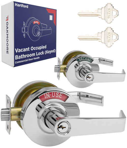 Keyed Entry Commercial Door Handle Chrome | Heavy Duty Commercial Door Locks with Indicator | Restaurant, Store, Hospital, Warehouse | Locking Occupied Door Lever Lock with Key Chrome