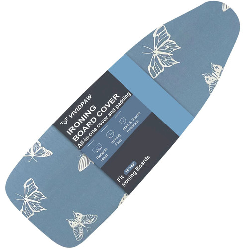 VividPaw Ironing Board Cover and Pad 18x49, Extra Wide, Thick Padding, Elastic Edge, Silicone Coated, Resist Scorching, Heavy Duty Iron Board Covers (Butterfly, 18" x 49")