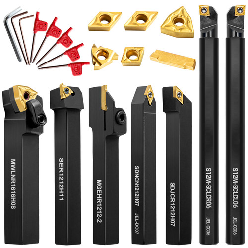 IWONGO 1/2" MWLNR Heavy-Duty Lathe Turning Tool Set (7pcs), Nitrided Anti-Chatter Shank, Optimized for Hardened Steel & Tough Alloys, 6-Edge Economy WNMG Inserts