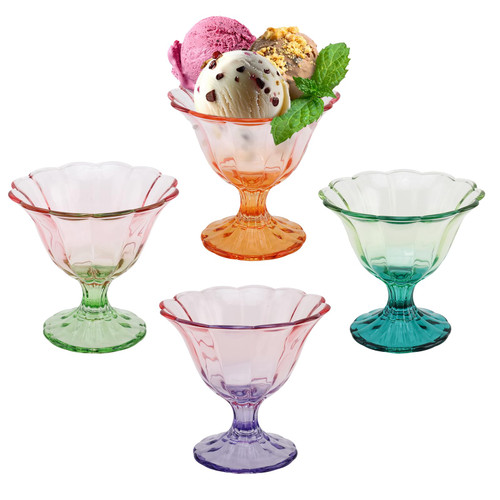 FESTLOVE 10 Oz Glass Ice Cream Bowls Set of 4, Colored Dessert Bowl Footed Clear Drinking Cups, Trifle Dish Parfait for Sundae, Dessert, Candy, Fruit, Ice Cream, Snack Puddings, Assorted Colors