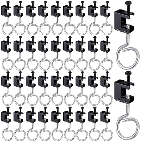 Tandefio 50 Set 1/4"-20 Spring Steel Beam Clamps Metal Beam Hangers Bolt on Clamp with Metal Machine Threaded Bridle Rings for Pipe Cable Woodworking Tool (Black,1 1/4 Inch Bridle Rings)