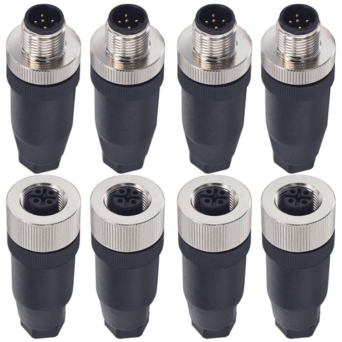 Lonlonty M12 5 Pin Male & Female Socket Panel Aviation Wire Connector,12mm Industrial Circular Connector, Outdoor Waterproof IP67,4 Sets