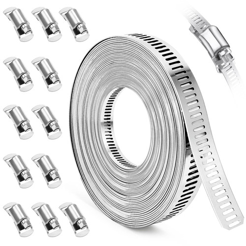 Hose Clamps, DIY 28 FT Metal Strap + 12 Fasteners, Hose Clamps Stainless Steel, Large Adjustable Hose Clamp Pipe Clamp for Pipe Automotive Mechanical Applications