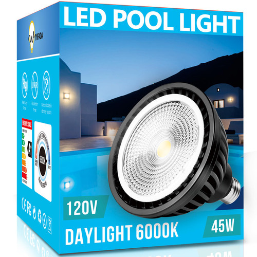 Wiyifada Pool Light Bulb,45W 120V LED Pool Lights for Inground Pool,6000K E26 Base Swimming Pool Light Bulb