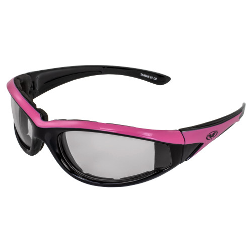 Global Vision Hawkeye 24 Auto-Darkening Photochromic Motorcycle Sunglasses Pink & Black Frames Clear to Smoke Lenses