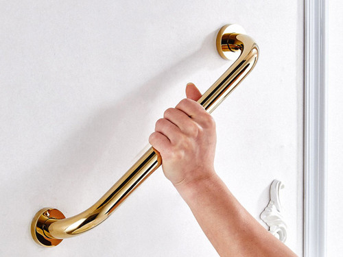 700Brass 14-Inch Grab Bar for Hotel/Motel/Home Shower Safety, Solid Brass, Polished Gold, Heavy-Duty Construction Armrest, Bathroom Bathtub Handrail