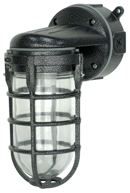 Woods L1707SVBLK Wall Mount Light in Hammered Black Finish Sturdy Die Cast Aluminum Cage; 100 Watt Incandescent; Industrial Design; Suitable for Indoor and Outdoor Use