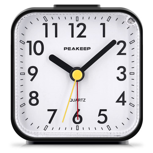 Peakeep Small Battery Operated Analog Travel Alarm Clock Silent
