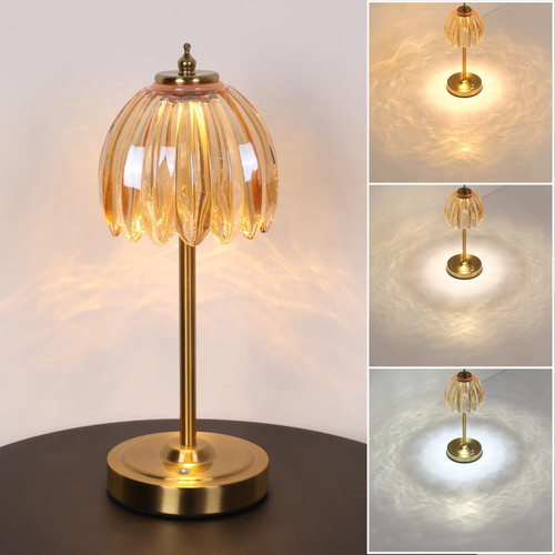 Shenmoyl Tulip Table Lamp with 5000mAh Battery & Touch Control, Cordless Table Lamp with 3 Colors, Dimmable Rechargeable Table Lamps for Bedroom, Nightstands, Living Room, Entryways (Amber Tulip)