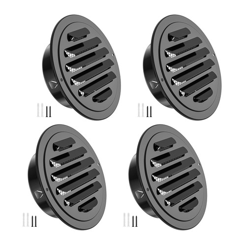HG Power 4 Inch Black Soffit Vents, Stainless Steel Air Vent Cover with Screen Mesh, Louver Exhaust Vent for Wall Garage, Kitchen, Attic & House Ventilation (4-Pack, Hardware Not Included)