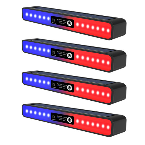 Aolyty Solar Lights Outdoor, 3 Work Modes Solar Strobe Lights Waterproof Warning Wall Light 4 Pack Bright White Light/Red & Blue Light Flashing for Garden Patio Yard Front Door Home
