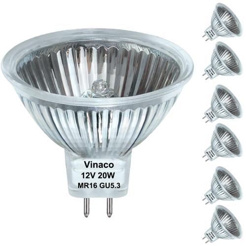 Vinaco 6 Pack MR16 Halogen Bulb 20W 12V, 2800K Warm White, Dimmable, GU5.3 Base, 300 Lumens, 3000 Hour Life, Indoor/Outdoor