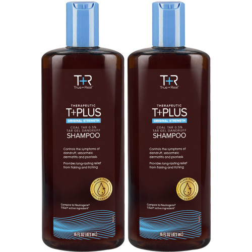 True+Real Coal Tar Therapeutic Plus Tar Gel Anti-Dandruff Shampoo Original Strength 0.5% Coal Tar, 16 Fl Oz, Pack of 2