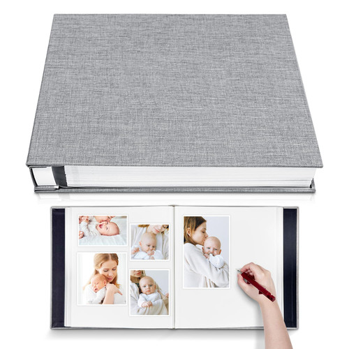 HoneyTolly Large Photo Album Self Adhesive for 4x6 5x7 8x10 Pictures Magnetic Scrapbook Album 20 Sheets / 40 Pages Linen Cover DIY Photo Album with A Metallic Pen and and Plastic Board(Grey)