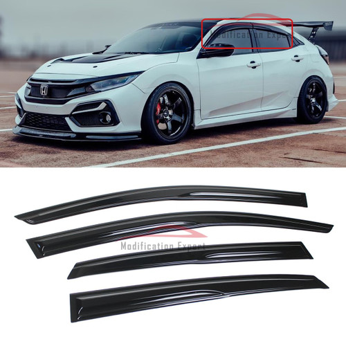 Fits for 2017-2021 Honda Civic Hatchback FK JDM 3D Wavy Mugen Style Window Visors Rain Guard Deflectors