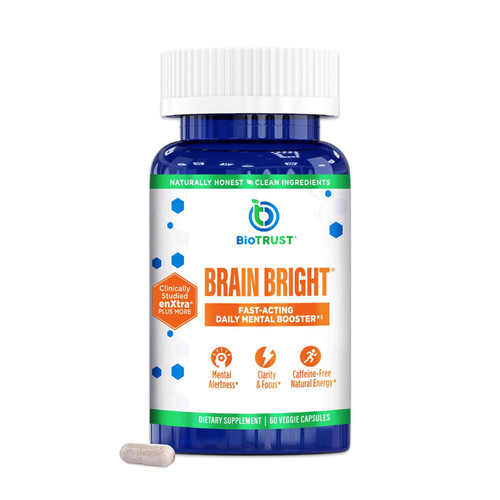 BioTrust Brain Bright - Daily Nootropic Boost for Focus, Concentration, Mental Clarity - Caffeine Free Nootropics Brain Support Supplement - Thai Ginger, Ginkgo, Folate, L-Theanine - 30 Servings