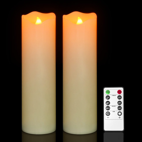 PChero 10" x 3" Flickering Flameless Candles with Remote and Timers
