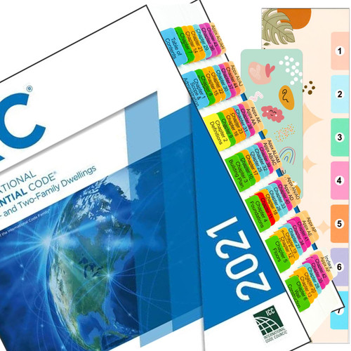 Index Tabs for International Residential Code 2021, 72 Color-Coded Laminated Waterproof Tabs, with Page Markers and Alignment Guide (Book not Included)