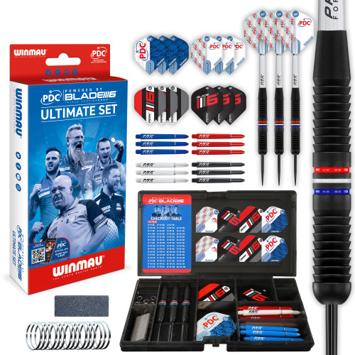 Winmau PDC Ultimate Set with 22G Steeltip Brass Darts and Accessories - Includes Dart Flights and Shafts (Stems)