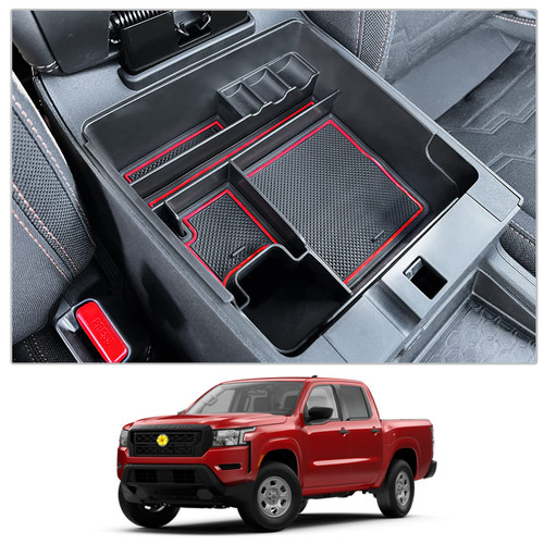 CDEFG for 2022-2025 2026 Frontier Center Console Organizer for 2026 2025 Nissan Frontier Armrest Storage Box 2022-2025 2026 Frontier Pickup Truck Accessories(Red)