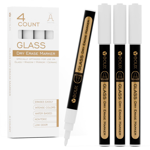 YEOUX Dry Erase Markers for Glass Board, 4 Pack (White)