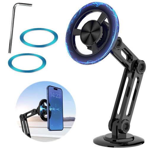 Universal 360° PRO Magnetic Suction Phone Holder Car,Alloy Folding Magnetic Cell Phone Holder for Car [Super Strong Magnet] Bracket Magnetic Dashboard Phone Car Mount for All Smartphone (Black)