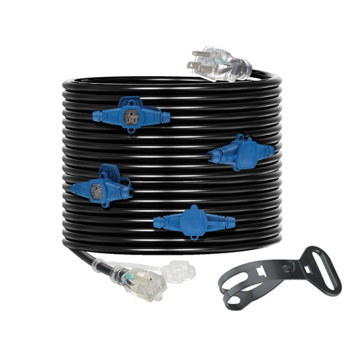 25 Feet Multi Outlet Extension Cord 12 Gauge,5 Nema 5-15R Evenly Spaced Outlets with Blue Indicators,Male Plug to Female Connector,Erboelec,ETL Listed