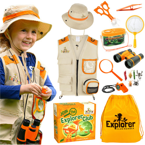 Premium Kids Explorer Kit with Extra Sturdy Accessories for 3-7 Year Olds - Bug Hunting Kit Explorer Costume Explorer Hat Vest for boys girls Outdoor Backyard Safari Nature Zoo Keeper STEM Educational