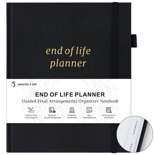 End of Life Planner, Guided Estate Planning Organizer with Tabs, Last Wish, Will Preparation, Funeral Planning, Final Arrangements Notebook for Beneficiary, in Case of Death Organizer 7.5"X9”-Black