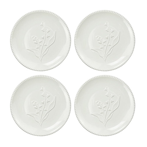 WAIT FLY Lily of the Valley Embossed Flower Ceramic Dinner & Dessert Plates, 6 Inch - 4 PCS (White)