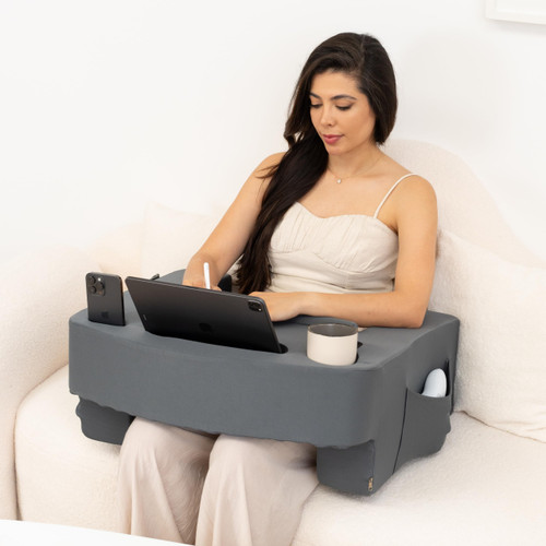 TabCouchCaddy Reading Pillow for Gaming – Extra Large Lap Desk & Arm Rest with Cup & Phone Holder, Adjustable Heights, Laptop Support, Large Pockets – Comfortable for Work, Gaming & Crocheting (Grey) TabCouchCaddy Reading Pillow for Gaming – Extra Large Lap Desk & Arm Rest with Cup & Phone Holder, Adjustable Heights, Laptop Support, Large Pockets – Comfortable for Work, Gaming & Crocheting (Grey)