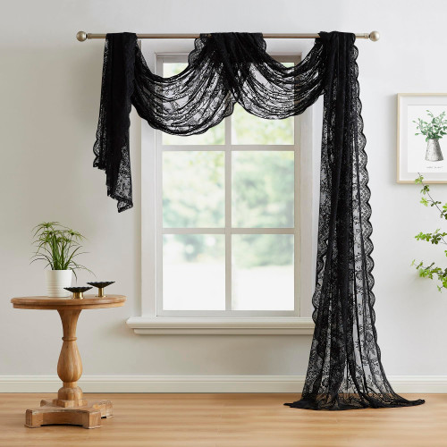 NOIR GOTHIC DECOR Black Window Scarf 216 Inches Long. Lace Window Scarf for Goth Decor or Victorian Decor. Gothic Window Scarves Can Be Used as Bed Canopy Curtains or Lace Fabric. LE Black 216
