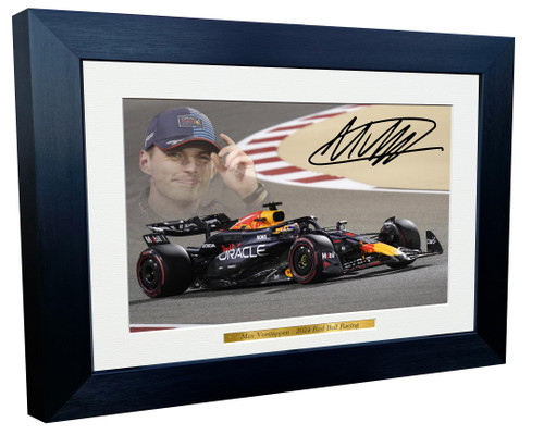 Kitbags & Lockers 12x8 A4 2024 Max Verstappen Red Bull Racing Autographed Signed Photo Photograph Picture Frame Racing Formula 1 F1 Poster Gift, Black