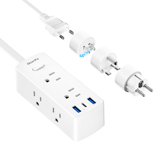 European Travel Plug Adapter, Olcorife Universal Travel Adapter for EU UK US AUS, 6 Outlets 3 USB Ports with 5ft Extension Cord, International Power Adapter for US to Europe UK AUS