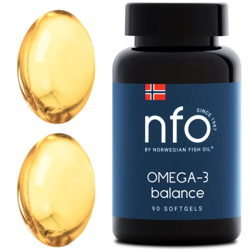 NFO OMEGA 3 BALANCE [90 Mini Softgels] High-Potency Fish Oil Capsules with 180 mg EPA and 120 mg DHA in Natural Triglyceride Form & Vitamin E – Concentrated Omega-3 Oil Amino Complex – Made in Finland