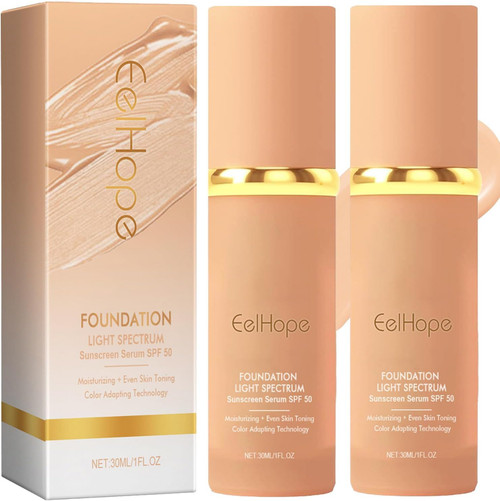 2Pcs Foundation Makeup 4 in 1, Make up Foundation Light Spectrum, Hydrating Color Changing Liquid Foundation Concealer SPF 50+ (30ML) (Beige)