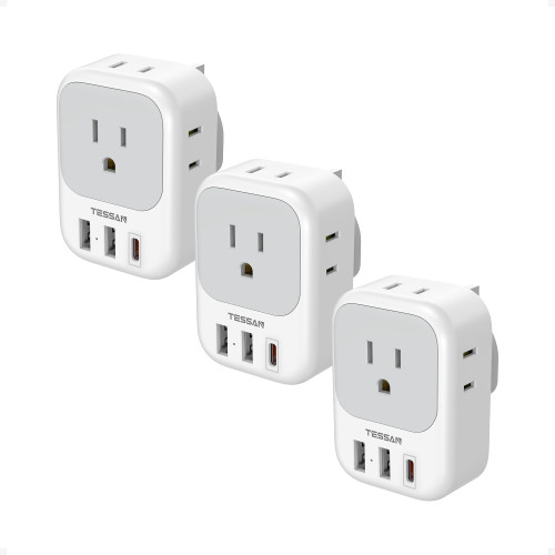 TESSAN Type G Adapter for Travel 3 Pack, US to UK Plug Adapter